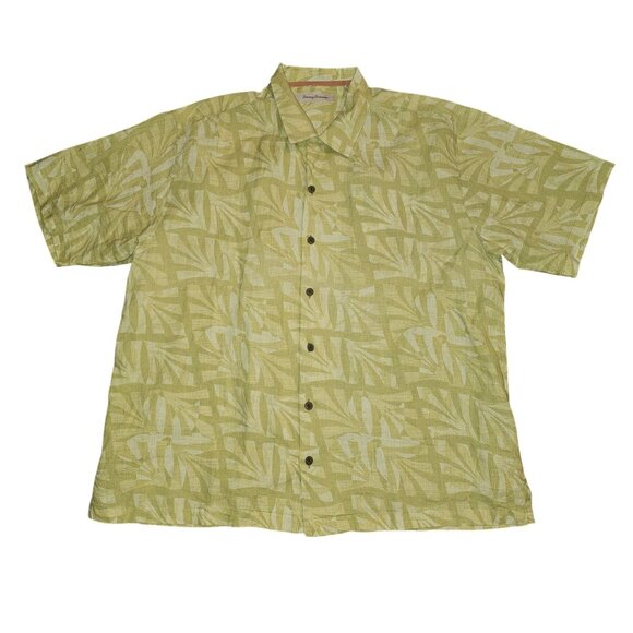 Tommy Bahama Mens XL Linen Hawaiian Shirt Green & Beige Short Sleeve Button-Up - Picture 1 of 11